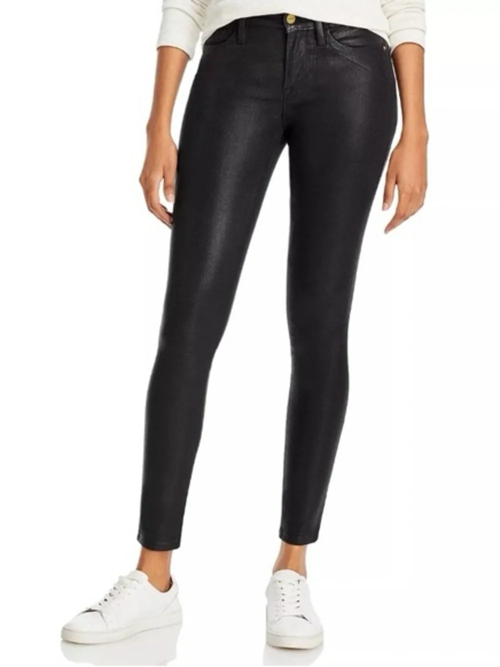 FRAME Le Skinny de Jeanne mid-rise skinny fit coated black size 30 - Picture 3 of 7
